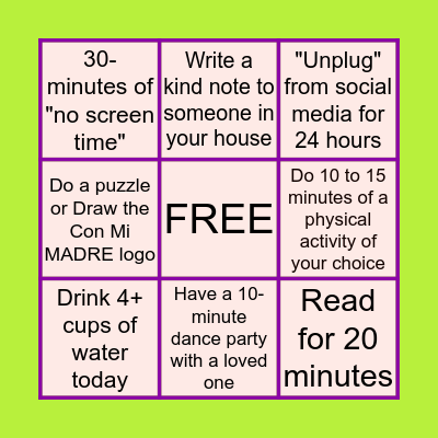 Con Mi MADRE Quarantine Bingo Card