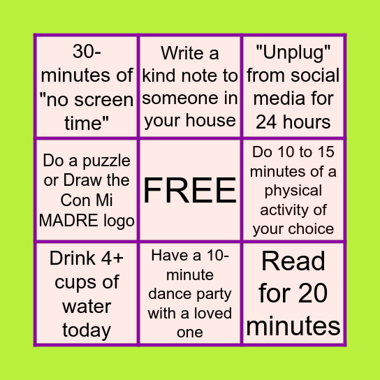 Con Mi MADRE Quarantine Bingo Card