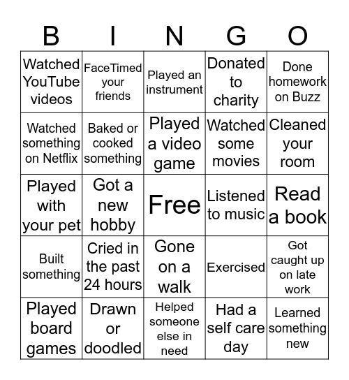 Things You’ve Done in Quarantine Bingo Card
