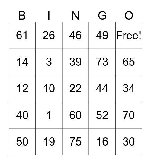 Birthday Bingo Card