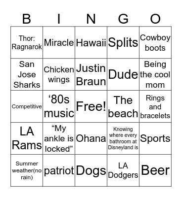 Yve Bingo Card