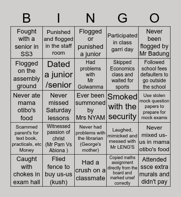 MHS Bingo Card
