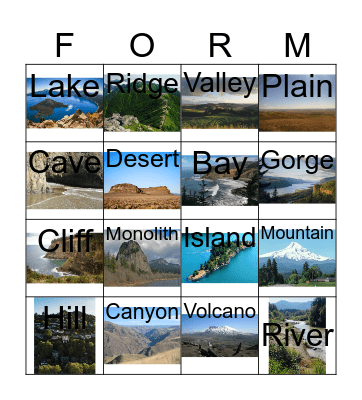 Landforms of PNW Bingo Card