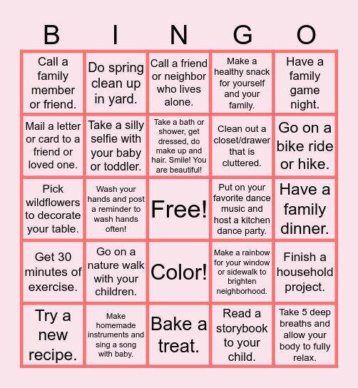 WOMEN'S CARE CENTER PARENTING Bingo Card