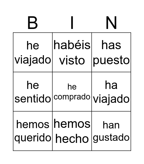 Pretérito perfecto para todos Bingo Card