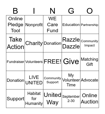 Community Support and United Way Campaign Bingo Card