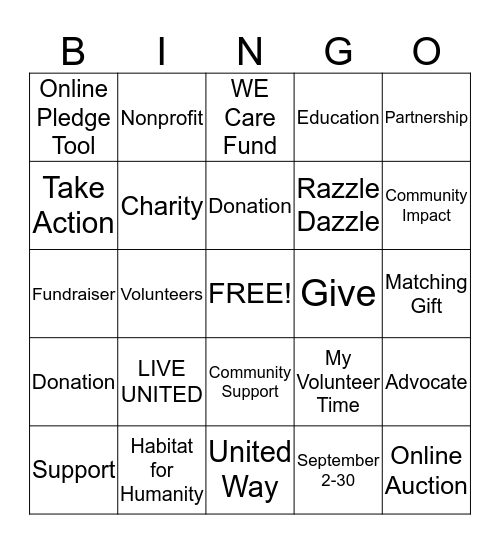 Community Support and United Way Campaign Bingo Card
