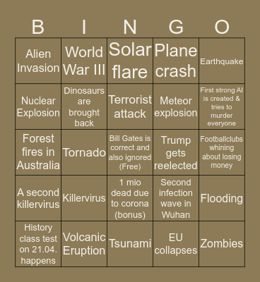 Apocalypse Bingo! Bingo Card