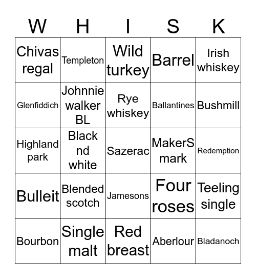 Whisky tango Bingo Card