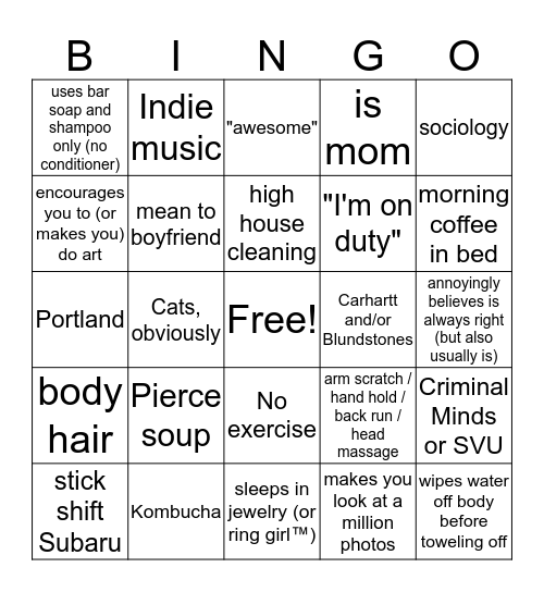 Ellie Bingo Card