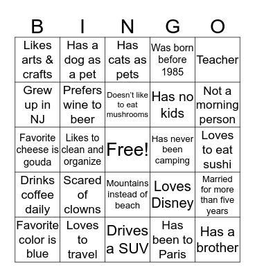 How alike are we? Bingo Card