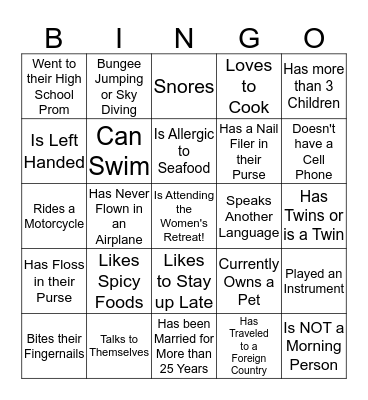 LCBC Women's Retreat 2014 Bingo Card