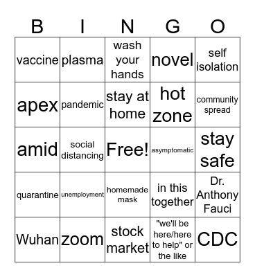 Coronavirus Bingo Card