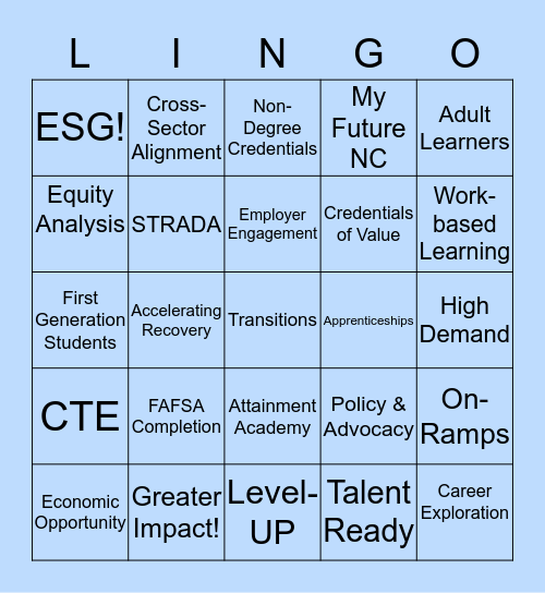 ESG LINGO Bingo Card
