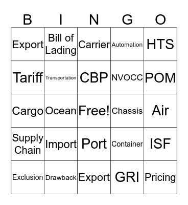 Logistics Bingo Card