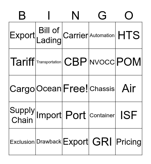 Logistics Bingo Card