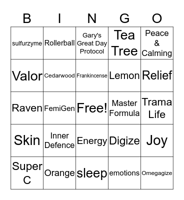 There's an Oil for that Bingo Card