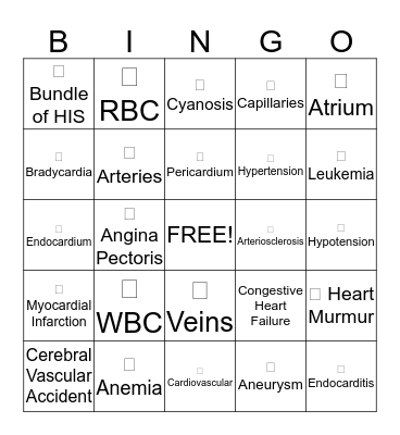 Cardiovascular BINGO Card