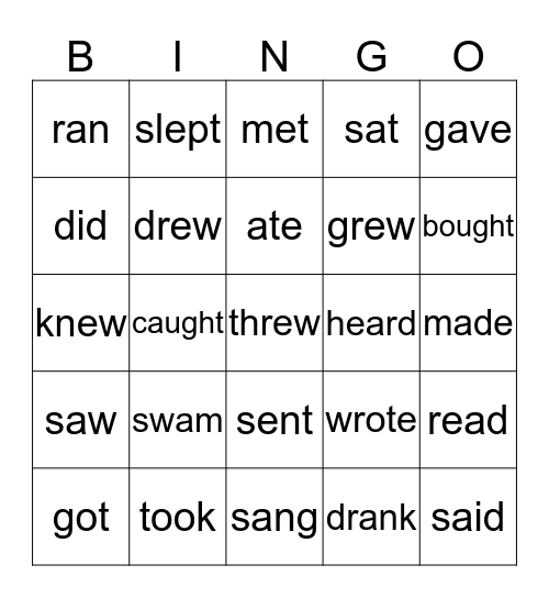 Irregular verbs Bingo Card
