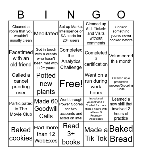 Team Bingo Card