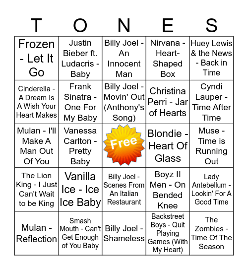 Game Of Tones 4/13/20 Game 2 Bingo Card