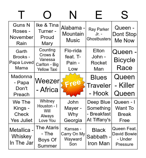 Game Of Tones 4/13/20 Game 3 Bingo Card