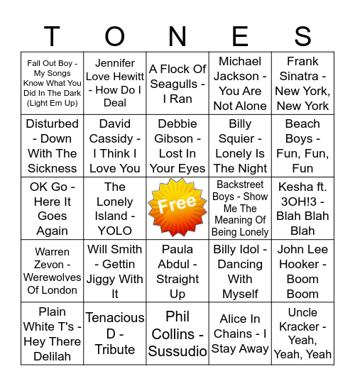 Game Of Tones 4/13/20 Game 4 Bingo Card