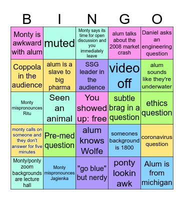 Chem 215 HH alumni bingo!!!! Bingo Card