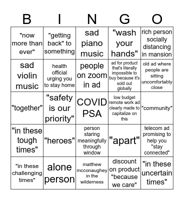 COVID AD BINGO Card