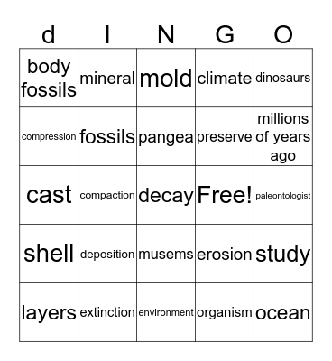 FOSSIL BINGO Card