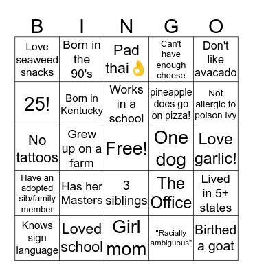 Are you like Kela? Bingo Card