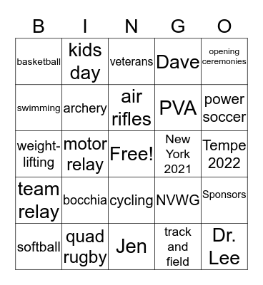 Wheelchair Games Bingo Card