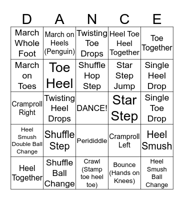 Mini Tap Dance Bingo Card