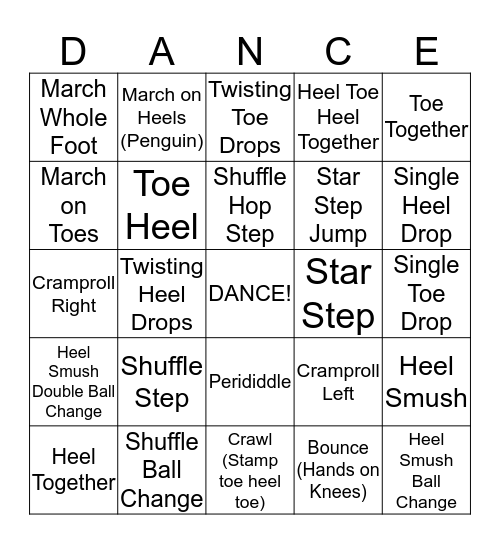 Mini Tap Dance Bingo Card