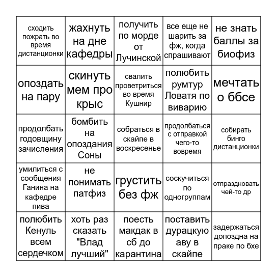 ФЖ БИНГО весна эдишн Bingo Card