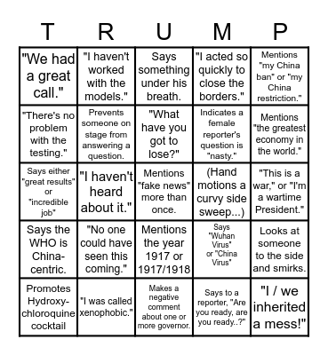 COVID-19 Press Conference Bingo Card