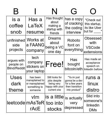TECH BRO/HOE BINGO Card