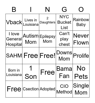 Melissa Bingo Card