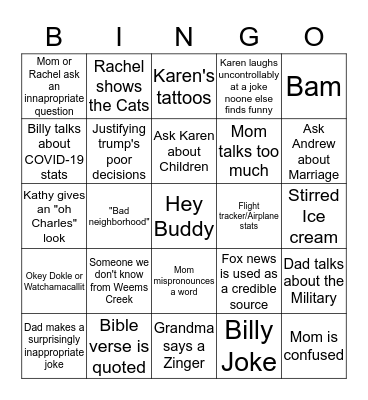Family Google Hangout Bingo Card