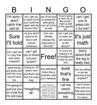 Westy WFH Bingo Card