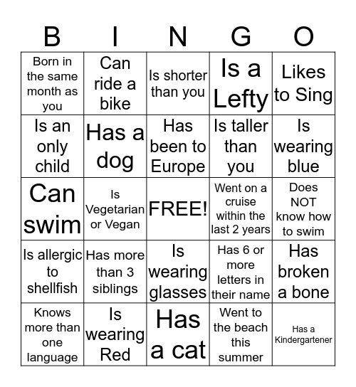 People Person Bingo - Brookside PTA Bingo Card