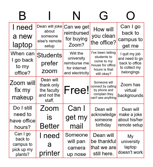 Faculty Council Bingo Card