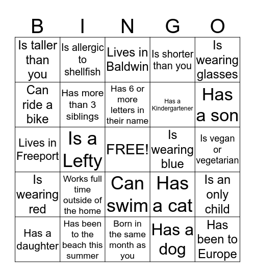People Person Bingo - Brookside PTA Bingo Card