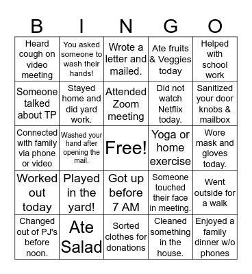 A&H Quarantine Bingo Card