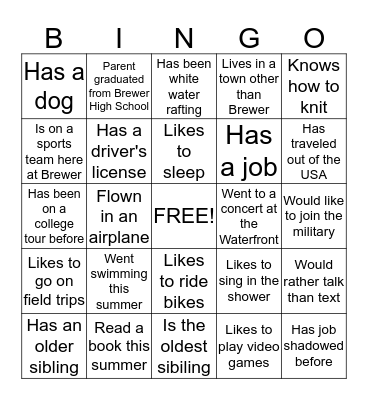 About Us BINGO Card