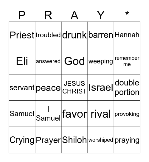 Prayer Exploration I Samuel 1:1-20 Bingo Card