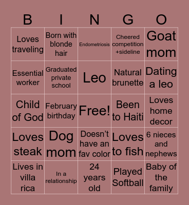 Tessa Bingo Card
