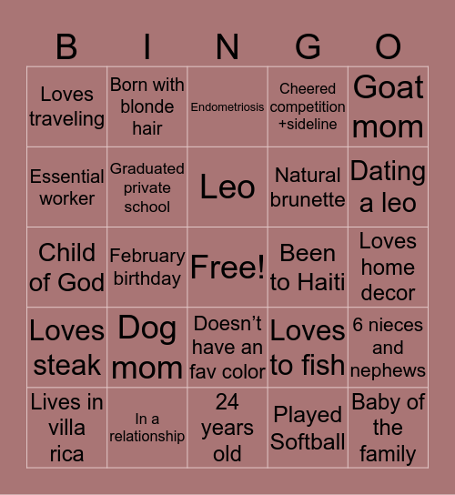 Tessa Bingo Card