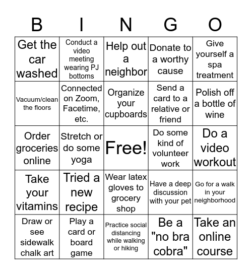 Quarantine Bingo Card