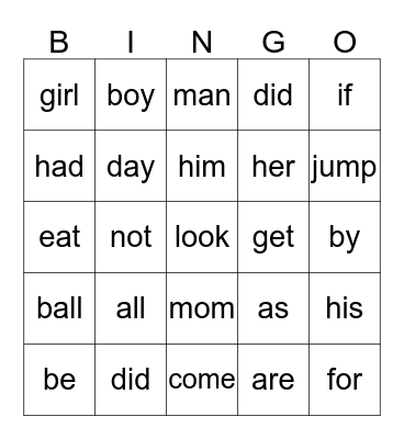 Yellow Sight Words Bingo Card